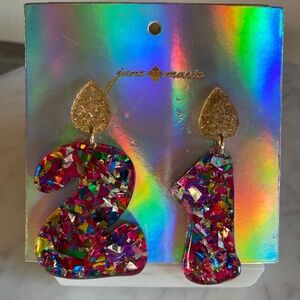 Jane Marie Gold Glitter Acrylic candle flame/Big "21" Metallic Confetti Earrings